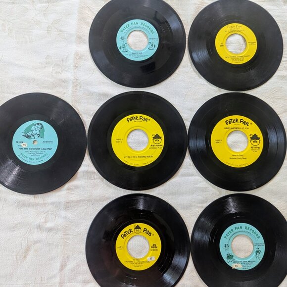 VTG Lot of 7 Peter Pan Records 45 RPM 60s Kids Songs Bonus Book Fairy Tale Sing - Picture 4 of 10
